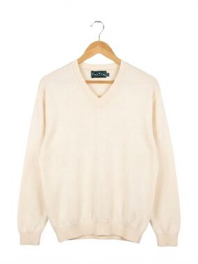 Vintage Tundra Canada Heavy Knit V Neck Sweater Cream LARGE 100% Cotton